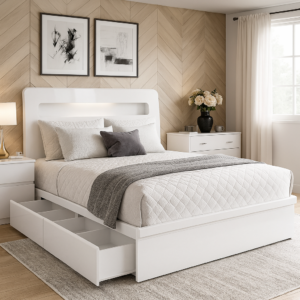 queen alice storage bed white