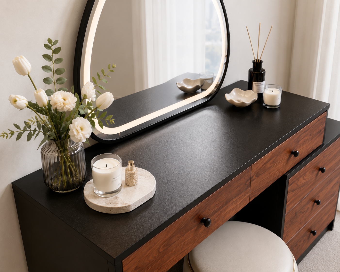 walnut black led vanity table item #m204 walnut black led vanity table item #m204