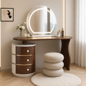 round walnut led vanity table item #931