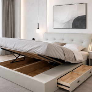 king lift storage real leather bed – item #f123