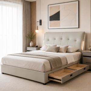 queen storage real leather bed – item #f123