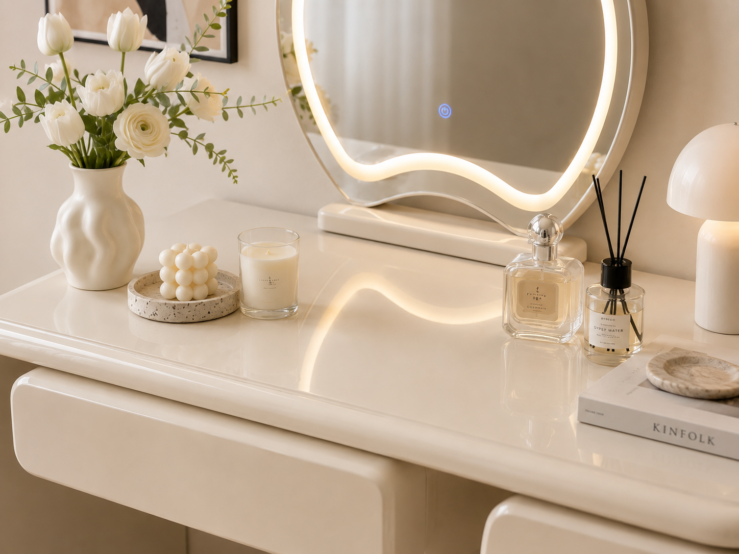 cream led vanity table with storage item #2511 cream led vanity table with storage item #2511