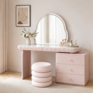 pink led vanity table with mirror item #8548