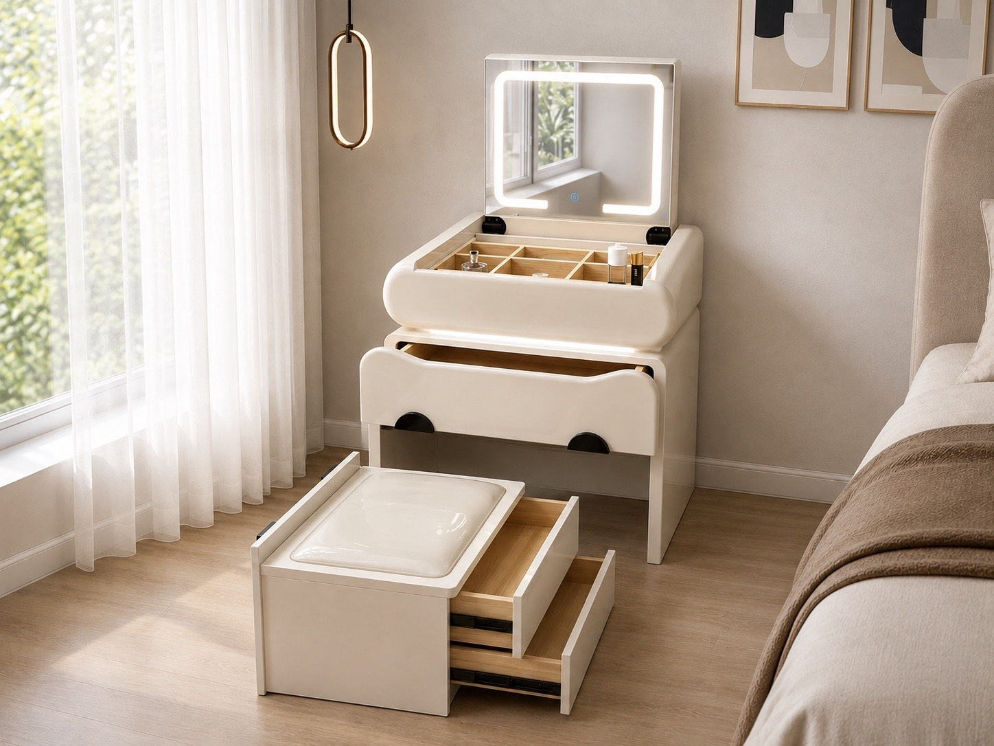 white led mirror vanity night table item #k609 white led mirror vanity night table item #k609