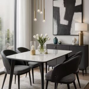 rectangular microcrystalline stone dining table – item #2410