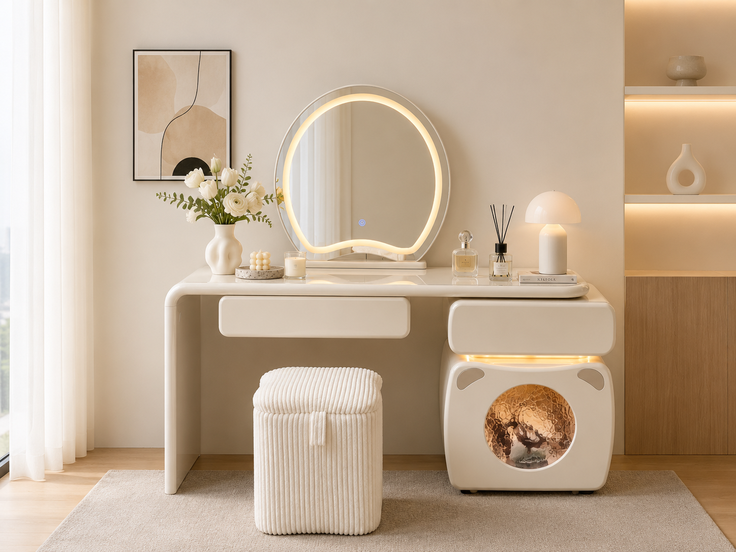 cream led vanity table with storage item #2511 cream led vanity table with storage item #2511