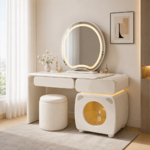 cream led vanity table with storage item #2511