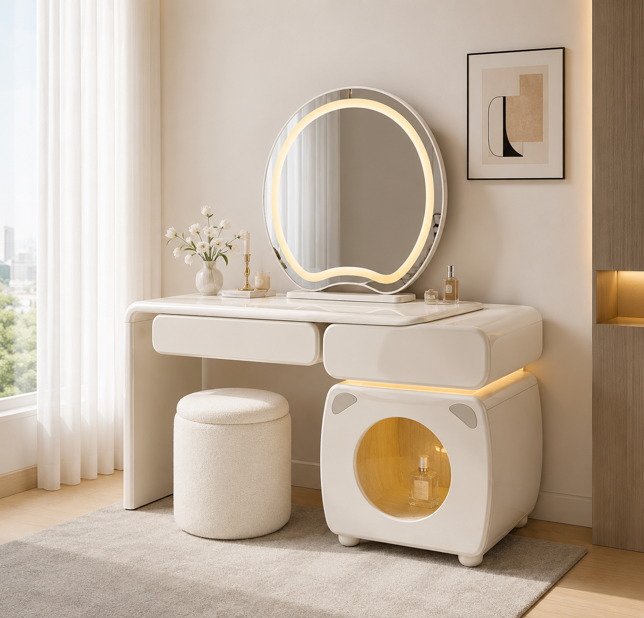 cream led vanity table with storage item #2511 cream led vanity table with storage item #2511