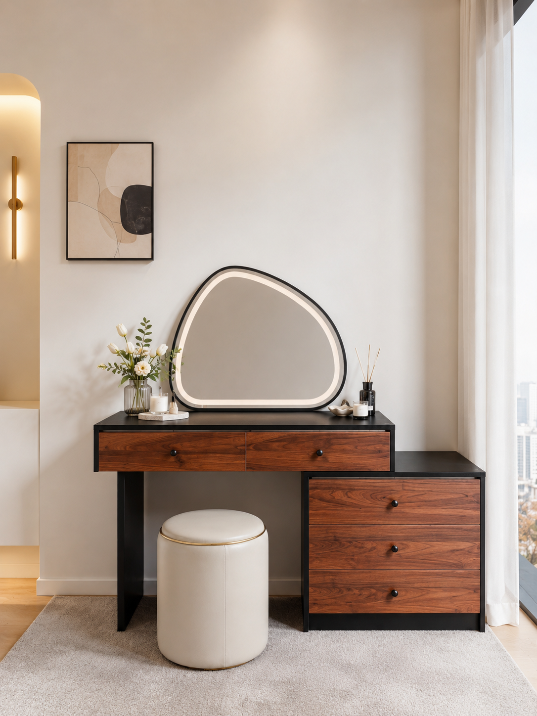 walnut black led vanity table item #m204 walnut black led vanity table item #m204