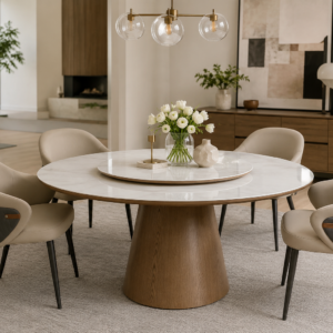 round microcrystal stone walnut dining table – item #690