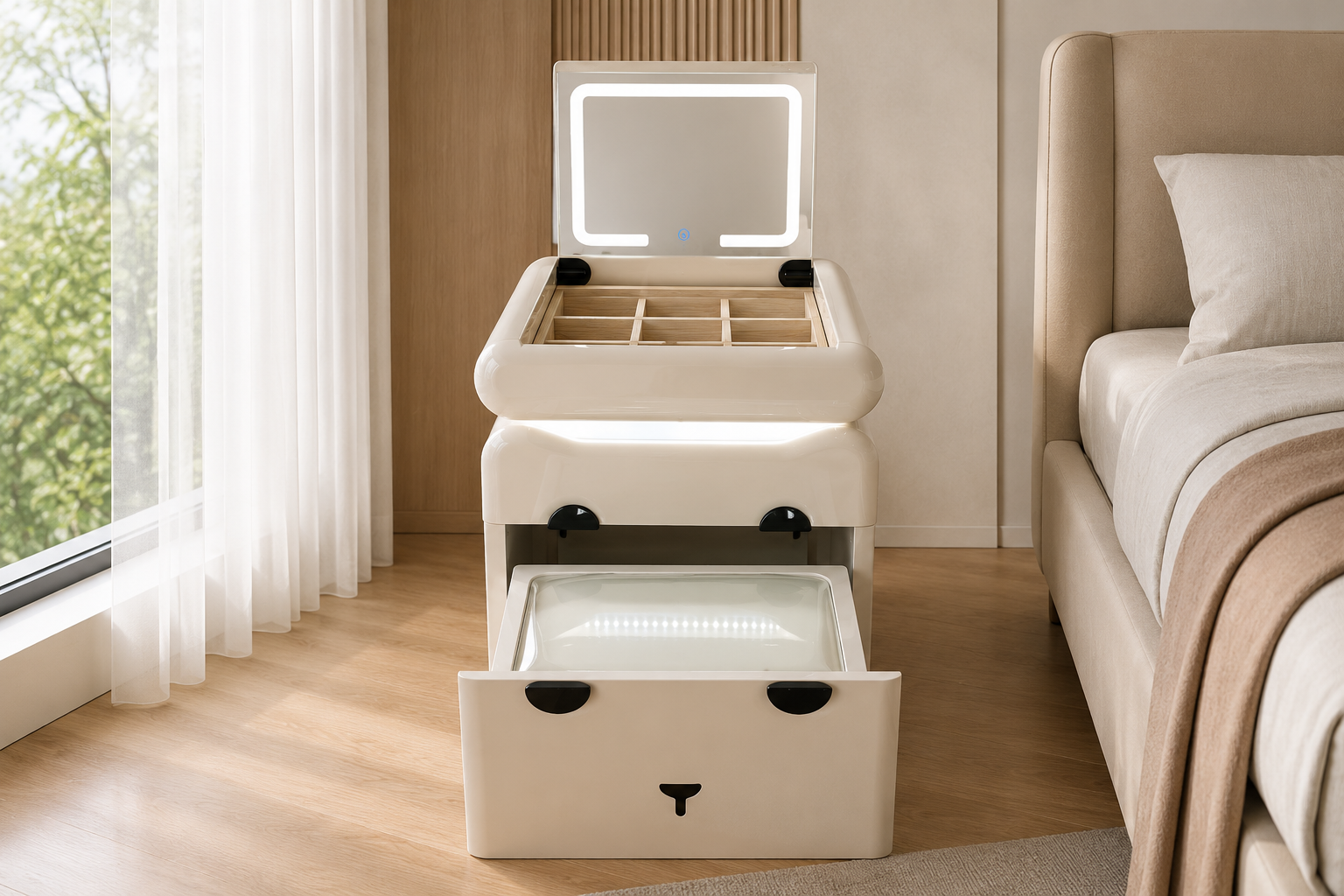 white led mirror vanity night table item #k609 white led mirror vanity night table item #k609