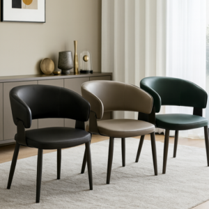 curved performance leather dining chair – item #176