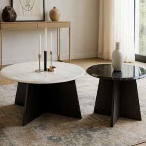 modern black and white round coffee table set – item #cc01
