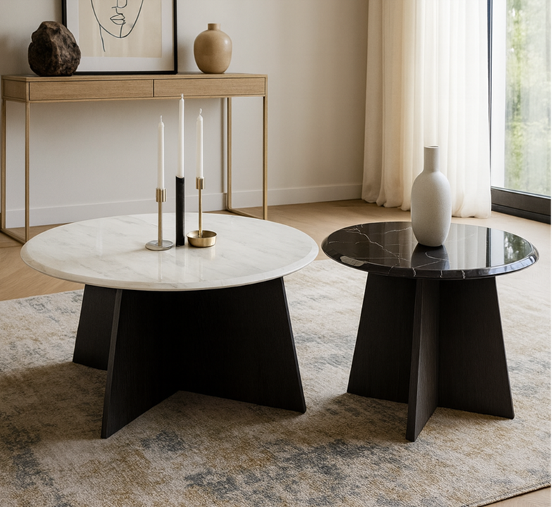modern black and white round coffee table set – item #cc01 modern black and white round coffee table set – item #cc01