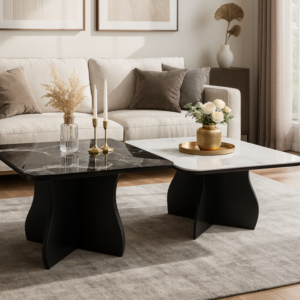 modern black white 2 piece coffee table set – item #hy304
