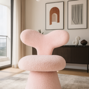 pink boucle vanity chair item #s27