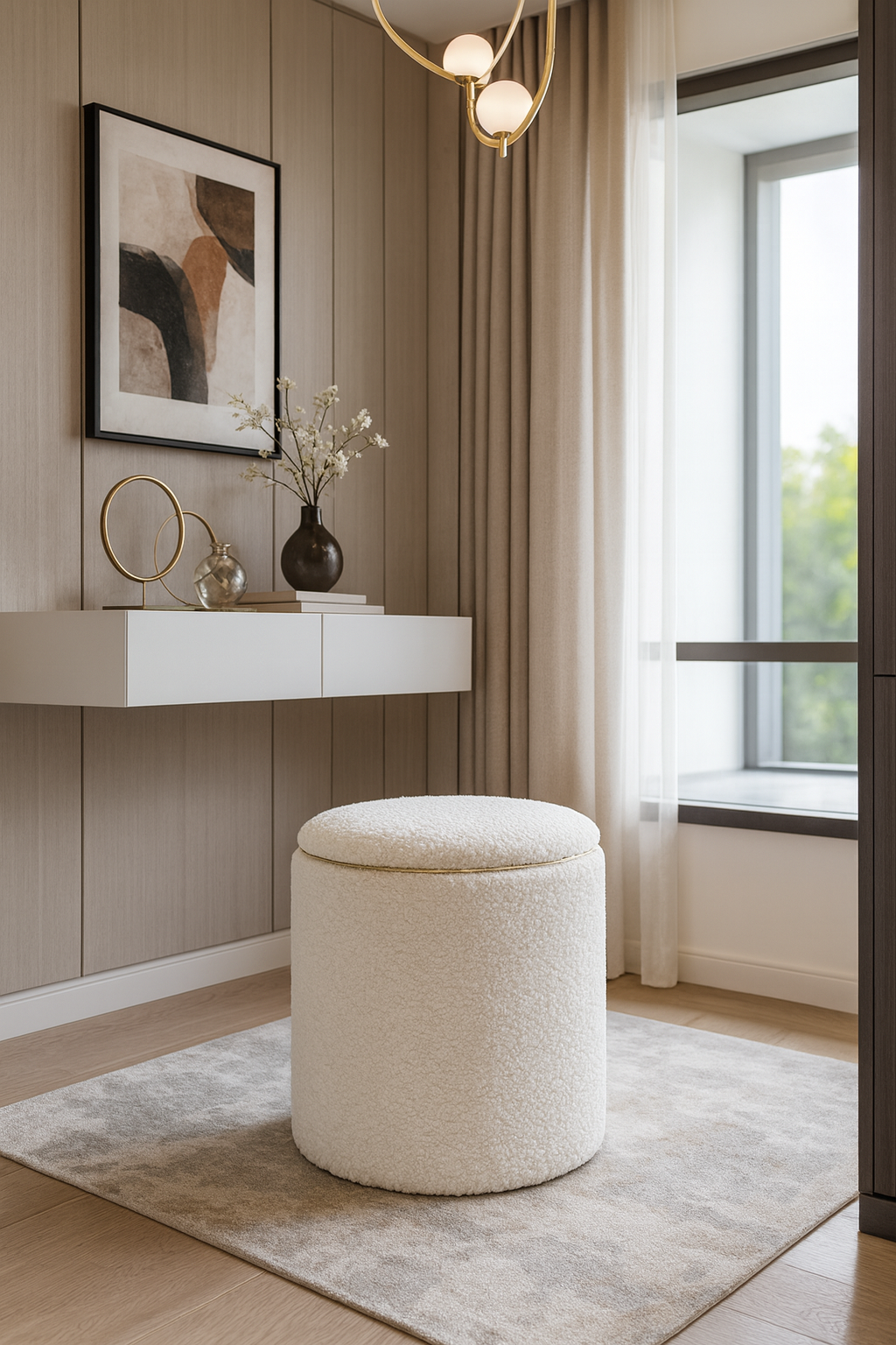 cream round boucle vanity stool item #d 1 cream round boucle vanity stool item #d 1