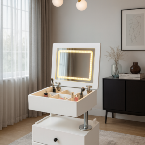 white lift top led vanity night table item #932