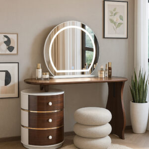 round walnut led vanity table item #931