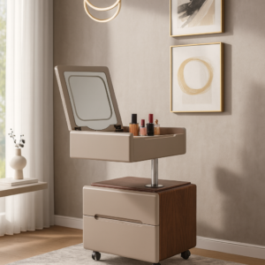 walnut cream lift top vanity night table item #1016
