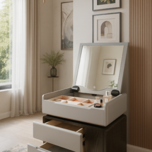 cream walnut lift top vanity night table item #1016