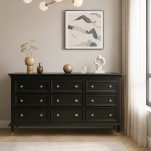 black solid wood low 9 drawer dresser item #01 180b