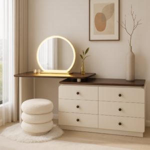 wide walnut white led vanity dresser item #8535