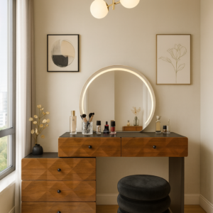 walnut led vanity table set item #9693