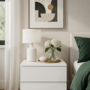 glossy white night table item #jndw 05