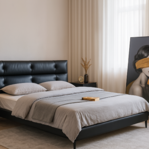 king real leather upholstered bed – item #2851