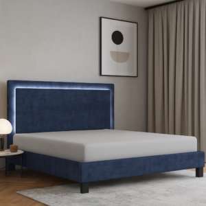 king blue velvet upholstered bed – item #lumina