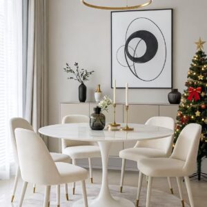snow white sintered stone round dining table – item #90