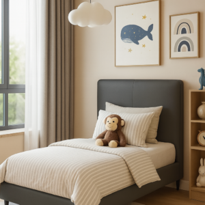 twin real leather upholstered bed – item #2239