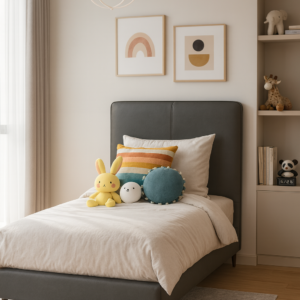 twin tech fabric upholstered bed – item #2808