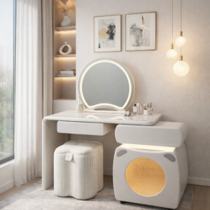 cream led vanity table with storage item #2511