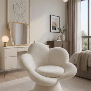 white flower boucle vanity chair item #9906