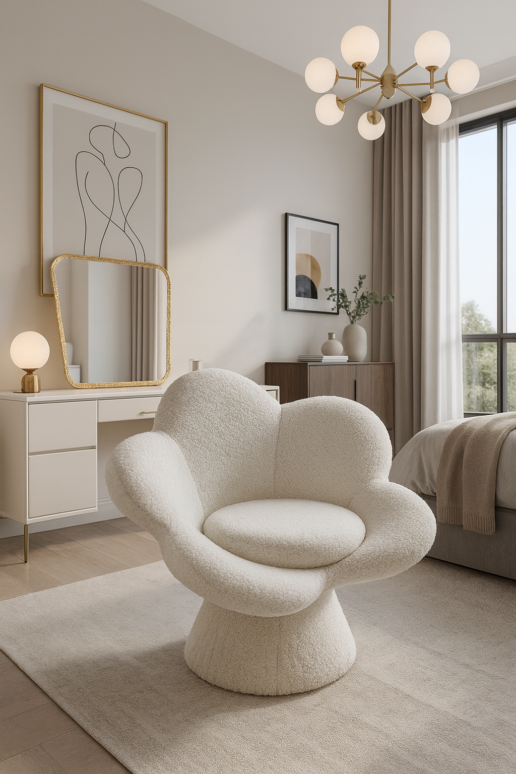 white flower boucle vanity chair item #9906 white flower boucle vanity chair item #9906