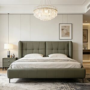 king real leather upholstered bed – item #2122