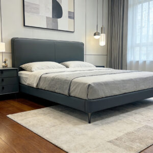 double real leather upholstered bed – item #2239