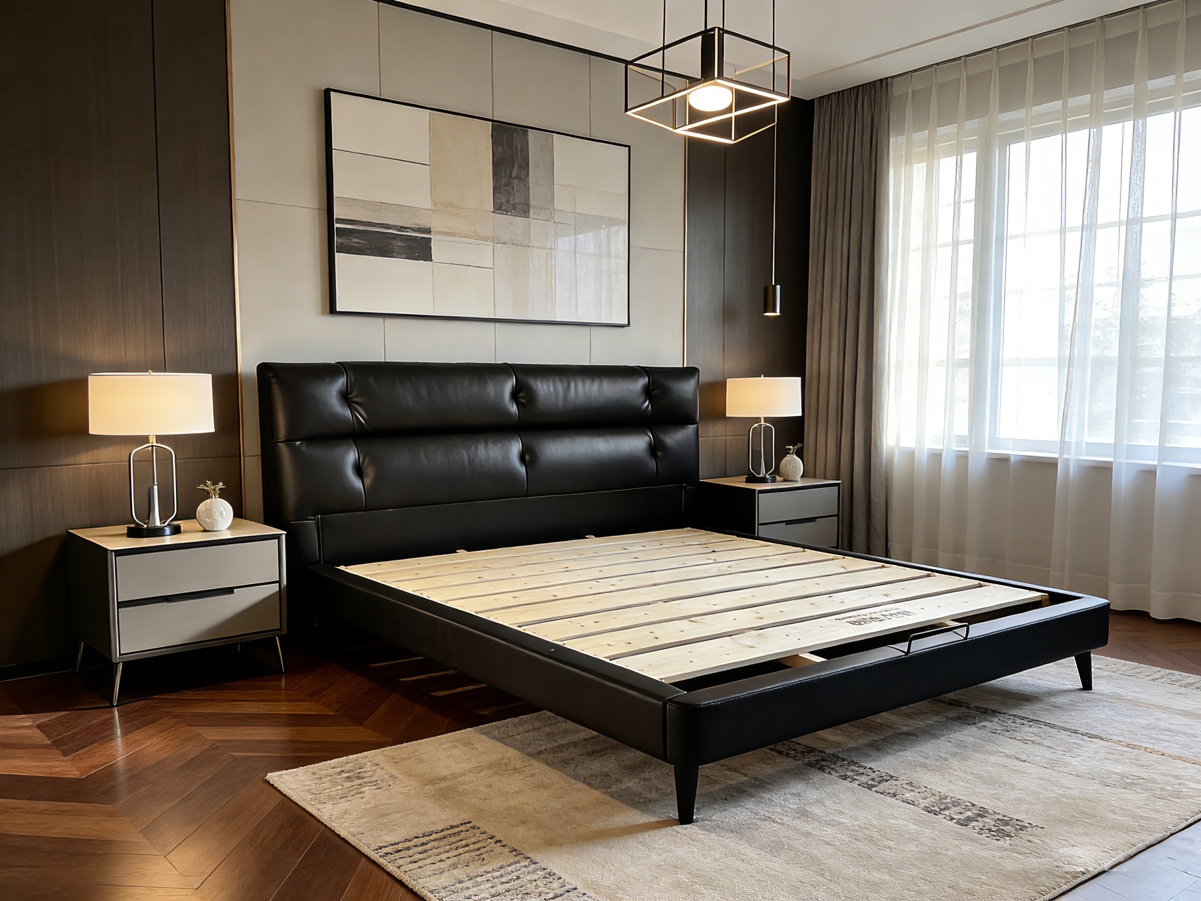 king real leather upholstered bed – item #2851 king real leather upholstered bed – item #2851