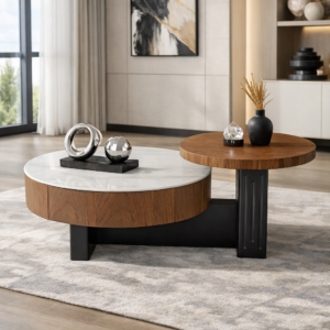 modern walnut round coffee table set – item #a26 130
