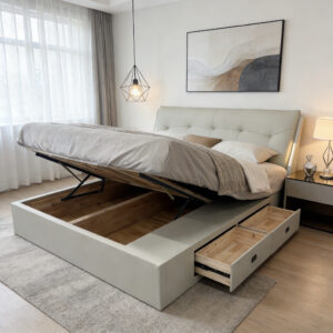 king storage upholstered bed with hydraulic lift – item #f123