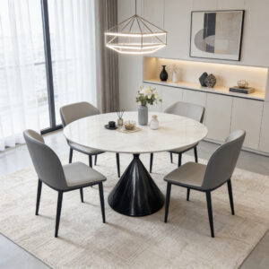 snow white sintered stone round dining table – item #890