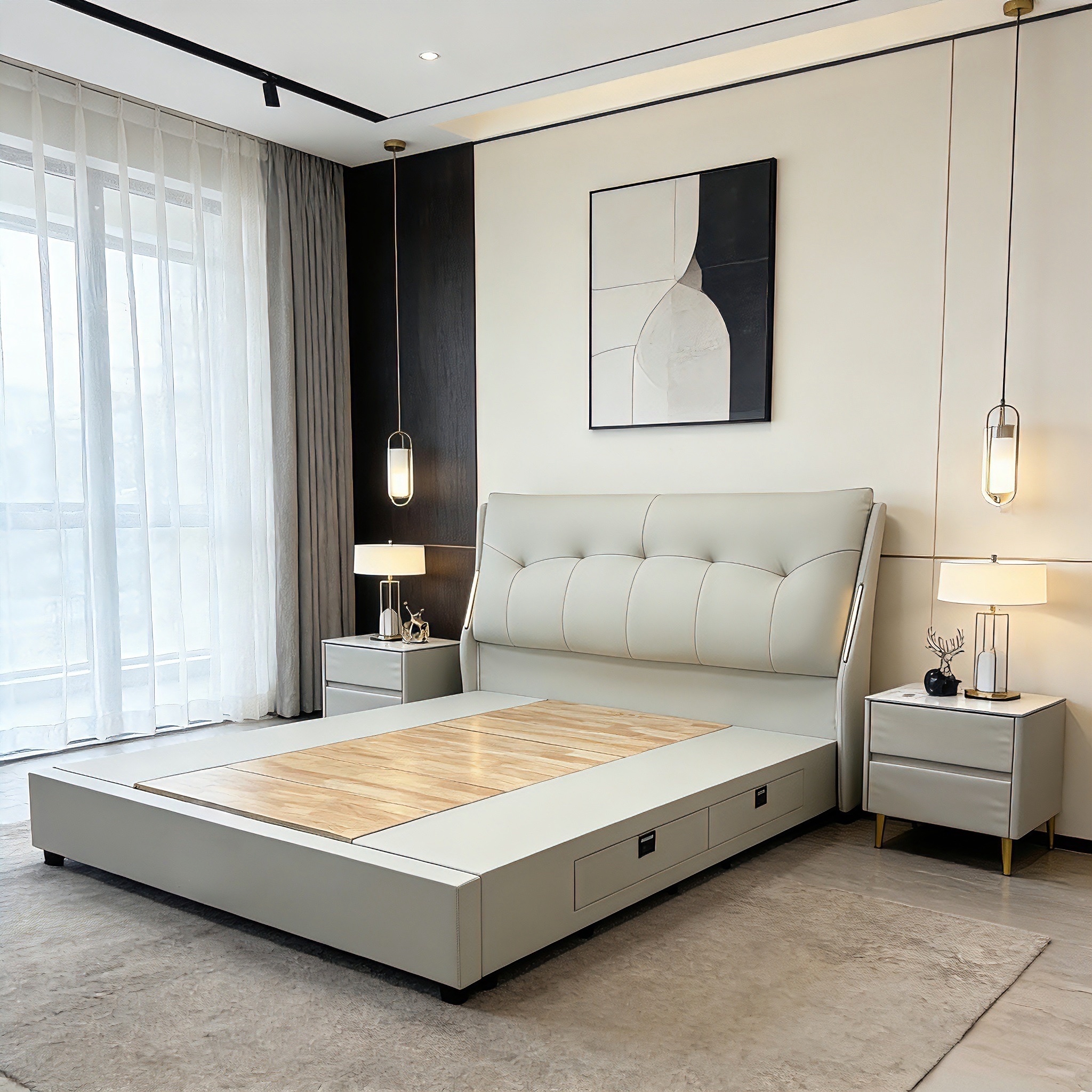 king storage upholstered bed with side drawers – item #f123 king storage upholstered bed with side drawers – item #f123