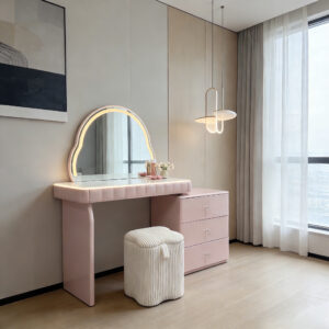 pink led vanity table with mirror item #8548