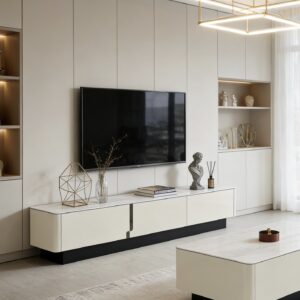 cream modern tv stand with black base item #mg906 20