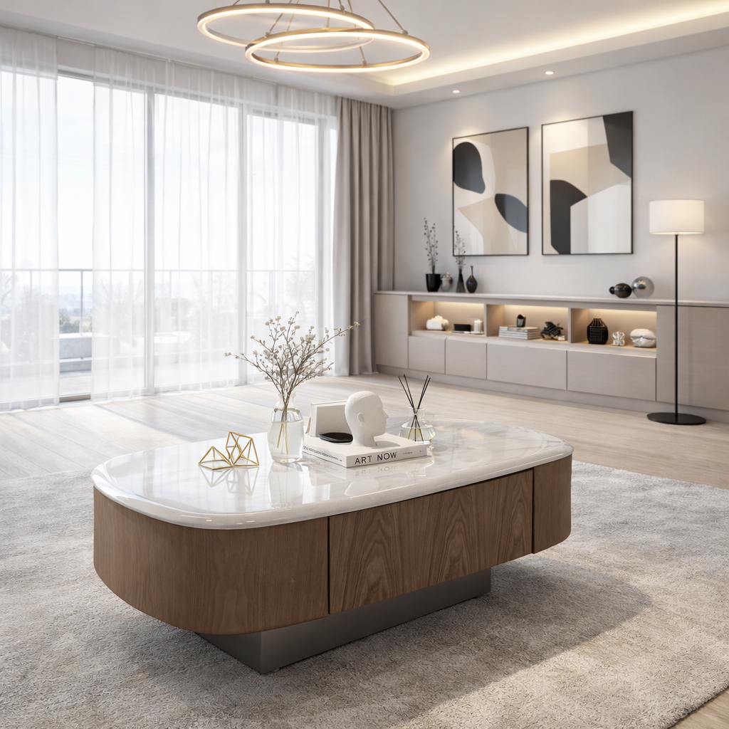 modern walnut coffee table with stone top – item #b69 1000 modern walnut coffee table with stone top – item #b69 1000