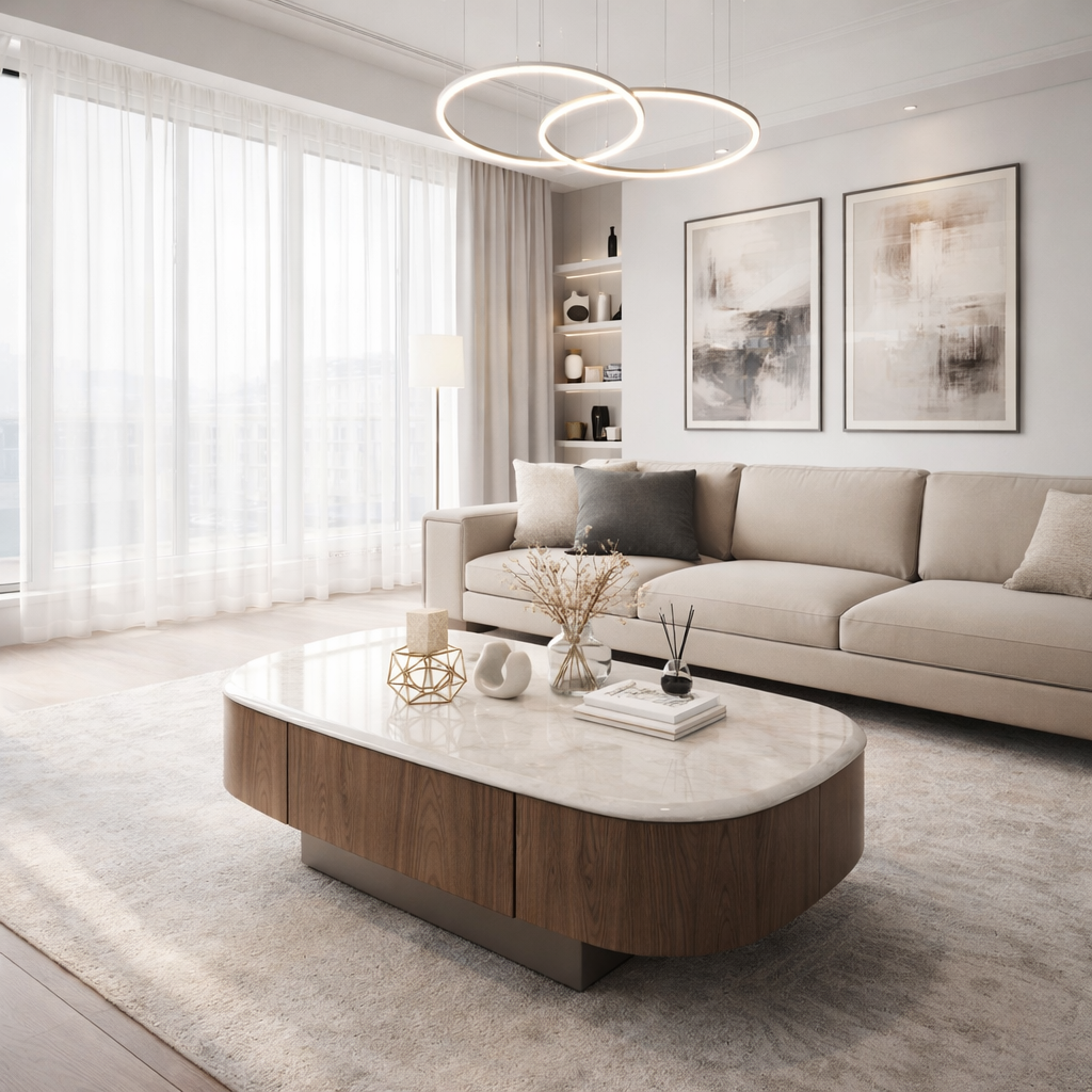 modern walnut coffee table with stone top – item #b69 1000 modern walnut coffee table with stone top – item #b69 1000