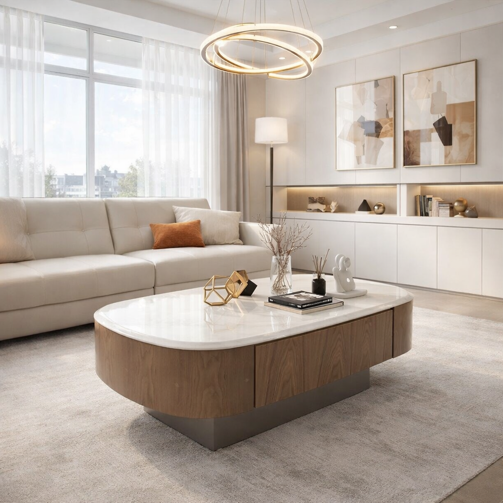 modern walnut coffee table with stone top – item #b69 1000 modern walnut coffee table with stone top – item #b69 1000
