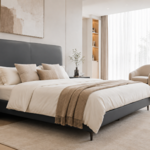 king real leather bed dark grey– item #2239